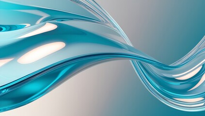 Fototapeta premium glass 3d render abstract background. Transparent glassmorphism modern texture. Holographic curved wave in motion. Gradient design element.
