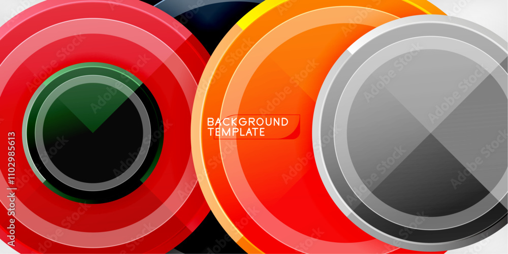 Poster abstract background - multicolored circles, trendy minimal geometric design, vector illustration