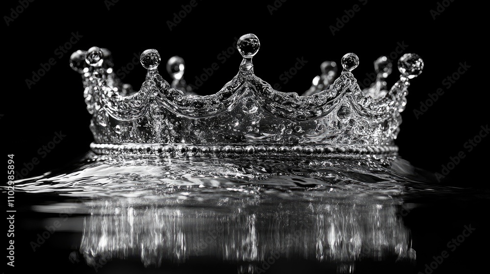 Poster crown made of water splashing elegantly in a dark setting with reflections creating a dramatic compo
