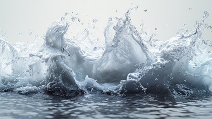Dynamic water splash with bubbles creating ripples against a clean white background for product or nature related designs.