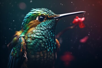 Obraz premium Intricate Hummingbird Portrait with Emerald and Indigo Hues