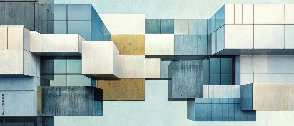 Aufkleber exploring architectural abstraction overlapping squares in muted teal textile contemporary art indoo