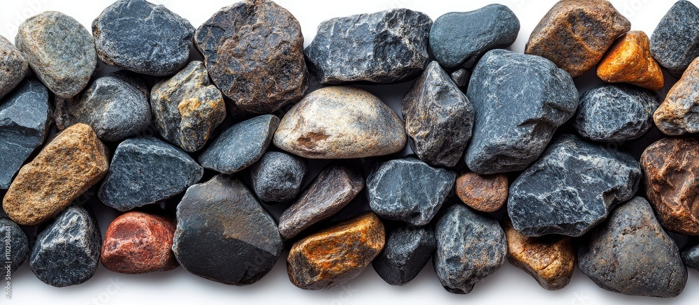 Poster abstract background texture featuring a collection of gray stone pebbles in various shapes and color
