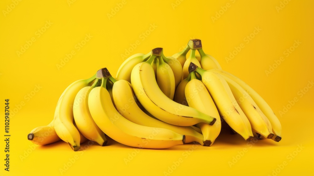Aufkleber fresh ripe bananas arranged artistically on a vibrant yellow backdrop creating a cheerful and appeti