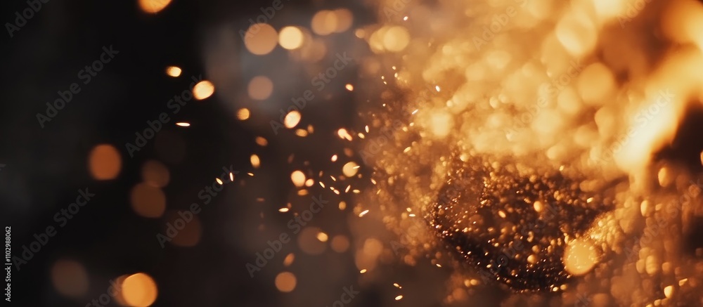 Poster closeup macro shot of a blurred burning sparkler creating a dazzling display of bright sparkles and 