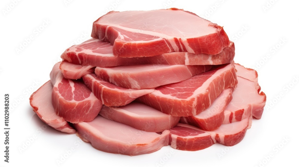 Aufkleber sliced pork and beef ham stacked delicately on a white background showcasing texture and color for c