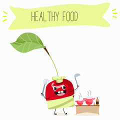 Cute cherry characters, funny berries, activities, leisure. Hand drawn vector illustration. Organic food, healthy, for kids menu, flyer, advertisement, wrap, label, invitation.