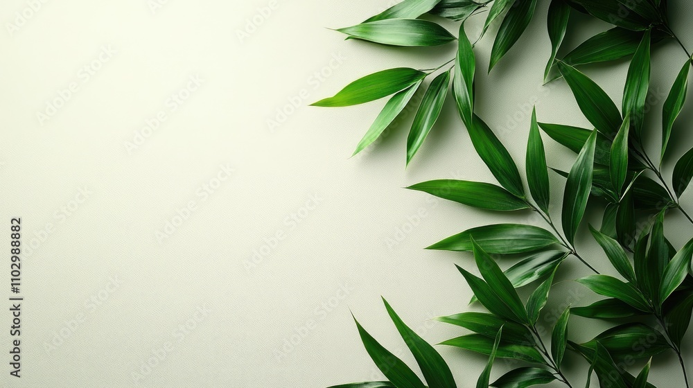 Poster bamboo leaves elegantly arranged on a soft background creating a serene and natural aesthetic for de