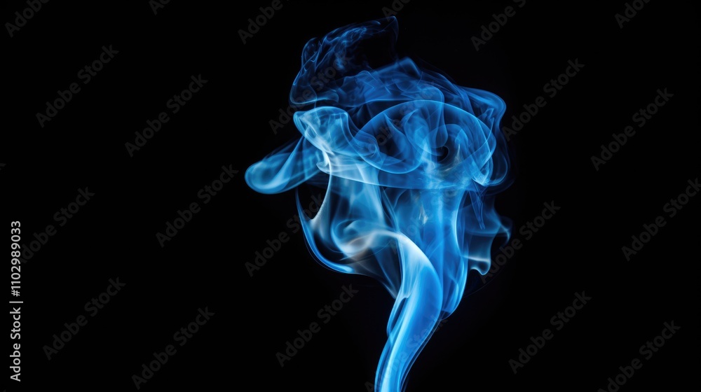 Poster blue smoke forming an abstract torch shape against a dark background creating a dramatic and artisti