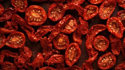 Fototapeta premium Dried tomato abstract backdrop vibrant red dehydrated tomatoes for culinary designs and food related themes