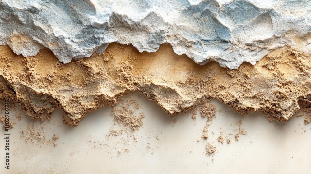 Poster textured layers of dry beach sand and smooth white surface background viewed from above showcasing n