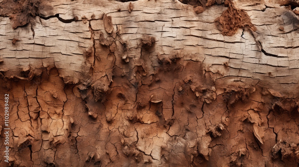 Poster texture of aged tree trunk showing signs of termite infestation with rough bark and intricate natura