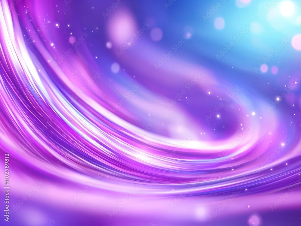 Poster a vibrant abstract design featuring flowing waves of purple and blue with sparkling light elements, 