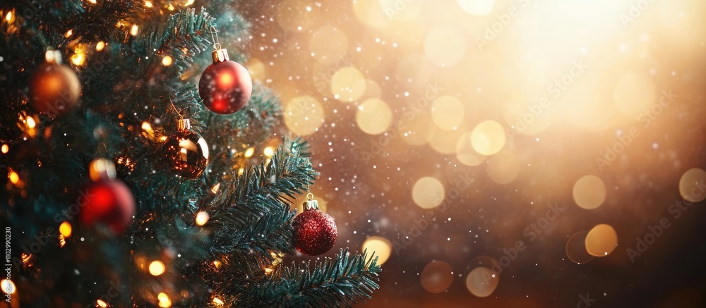 Aufkleber christmas background with softly blurred bokeh lights and a decorated tree creating a warm festive a