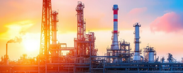 Obraz premium Oil refinery concept. Advanced oil refining equipment and machinery operating seamlessly in a high-tech industrial environment
