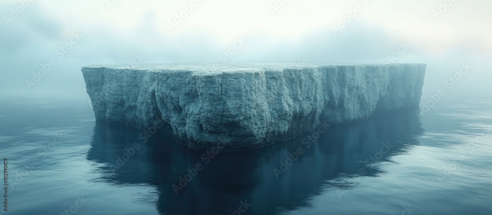 Poster majestic iceberg floating serenely on calm ocean waters under a tranquil sky with soft clouds and mi