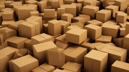 Dense arrangement of various cardboard boxes creating a textured background for storage logistics or packaging concepts