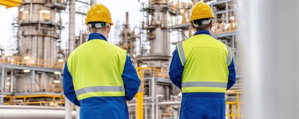 Oil refinery concept. A safety training session at a refinery, highlighting proper refinery safety procedures and protocols