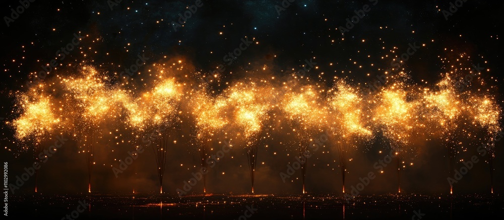 Poster golden fireworks illuminating the night sky creating a stunning visual display of light and sparkles