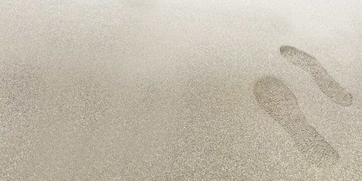海のビーチの砂浜に想い出の足跡