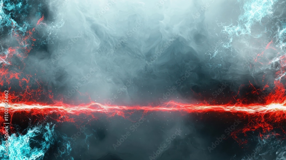 Poster dynamic digital art chrome metallic border with red plasma and cyan effects in a futuristic view