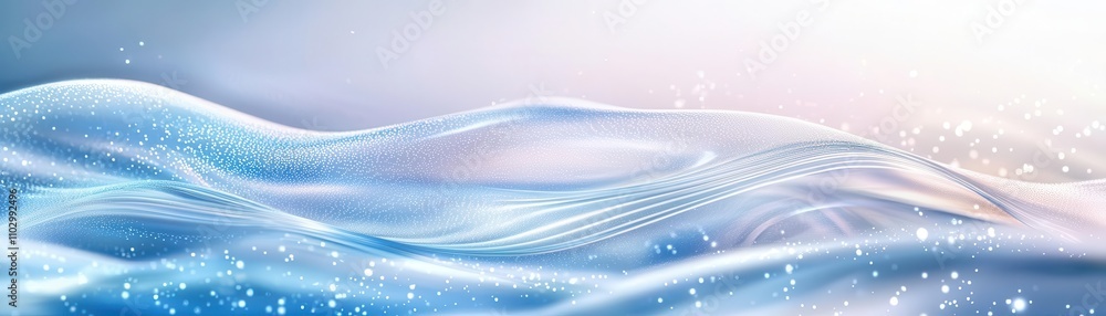 Poster a serene, flowing abstract design featuring soft blue waves and sparkling light, evoking a sense of 