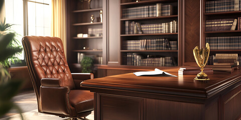Luxurious Wooden Office with Classic Leather Chair