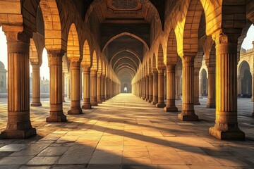 Intricate Mosque Courtyard with Stunning Stone Arches