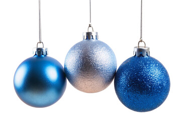 blue and silver Christmas balls isolated on white