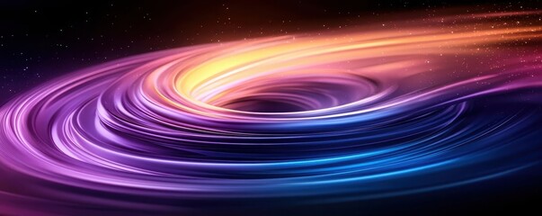 A vibrant swirl of colors resembling a cosmic vortex, with hues of purple, blue, and orange, evoking a sense of movement and mystery in the universe.