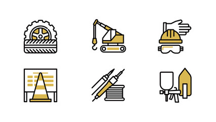 Construction equipment icon set, Line width variable