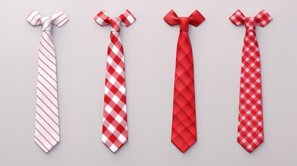 Set of Checkered Red and White Ties Made from Ribbon Isolated on Light Background for Fashion and Accessories Concept
