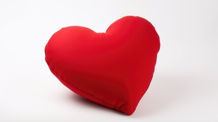 Obraz premium Red heart-shaped pillow resting on a clean white surface symbolizing love and affection for Valentine's Day or romantic themes