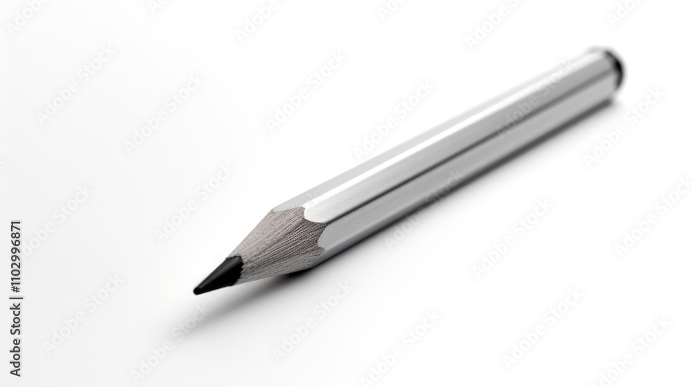 Poster high-quality silver pencil with a sharpened tip on a clean white background showcasing minimalist de