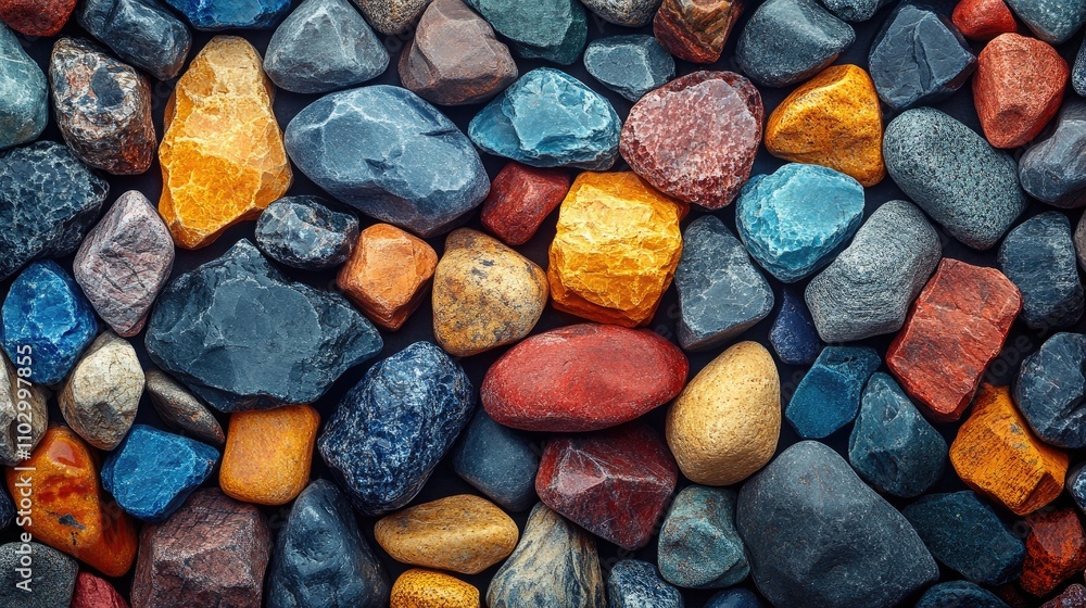 Poster Assorted colorful stones creating a textured background for creative design and artistic projects