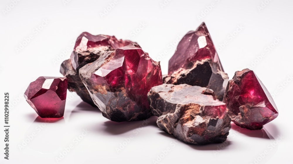 Poster natural rough ruby gemstones displayed on a clean white background showcasing their authentic color 