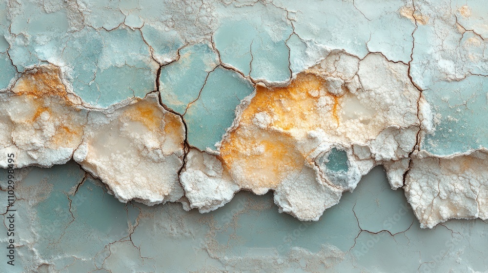 Poster aerial view of an abstract salt lake showcasing unique patterns and textured cracks in vibrant color