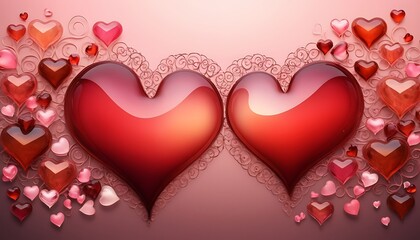 valentine hearts vintage rusty red gradient plain background, glassy effect, floating,
