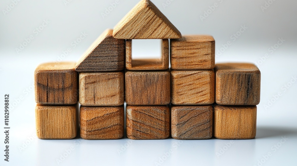 Poster wooden block house model displayed on a clean white background showcasing creativity and design conc