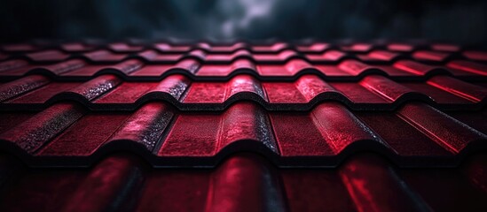 Aesthetic close-up of red roof tiles showcasing architectural elegance against a dramatic cloudy background