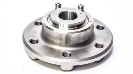 High precision stainless steel component from high pressure injection molding isolated on a white background for industrial applications