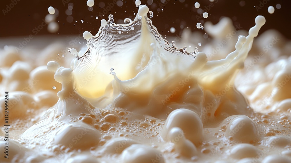 Aufkleber vanilla milk splash with droplets creating dynamic motion against a clean white background