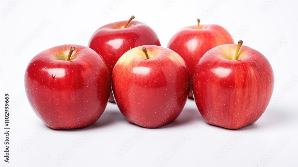 Poster fresh shiny red apples arranged on a clean white background showcasing their vibrant color and textu