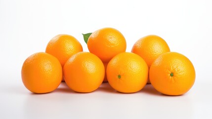 Fresh and vibrant sweet oranges stacked together on a clean white background showcasing their rich color and natural texture.