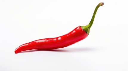 Vibrant red chili pepper on a clean white background showcasing its fresh and organic appeal for culinary and design purposes