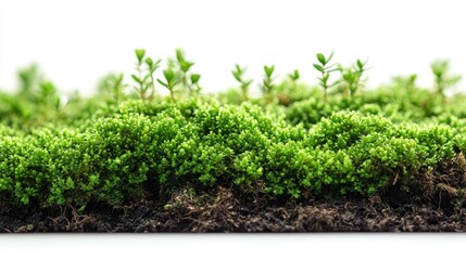 Obraz premium Vibrant green moss landscape on a white background showcasing natural texture and detail for design and ecological themes