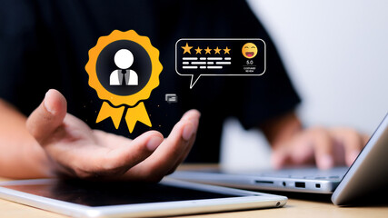 Customer review satisfaction feedback survey concept. Customer can evaluate quality of service...