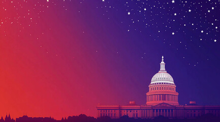 Banner presentation wallpaper graphic for American US election politics political white capitol building at right room for copy text