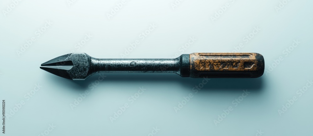 Poster compact screwdriver with textured wooden handle isolated on white background showcasing tool design 