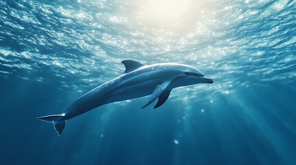 Dolphin Swimming Underwater Realistic Marine Life Scene Beautiful Ocean 3D Render Illustration